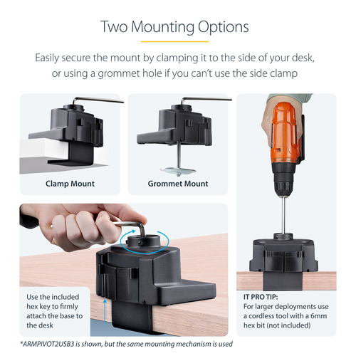 StarTech.com Desk Mount Monitor Arm with 2x USB 3.0 ports, Slim Full Motion Single Monitor Mount, up to 34" (17.6lb/8kg) VESA Display, Clamp/Grommet Mount, Mechanical Spring