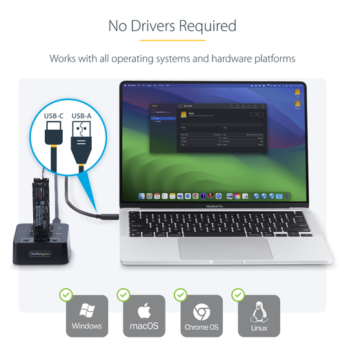 StarTech.com 1:1 M.2 NVMe Drive Duplicator, Standalone M.2 SSD Cloner/Copier up to 90GBpm, USB 3.2 20Gbps M.2 Dual-Bay Drive Dock, USB-C/A Cables Included