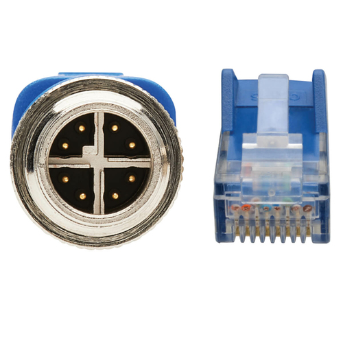 Tripp Lite NM12-602-10M-BL M12 X-Code Cat6 1G UTP CMR-LP Ethernet Cable (M12 M/RJ45 M), IP68, PoE, Blue, 10 m (32.8 ft.)