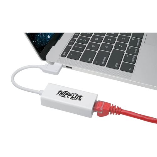 Tripp Lite U436-06N-GBW-RA USB-C to Gigabit Network Adapter with Right Angle USB-C, Thunderbolt 3 Compatibility - White