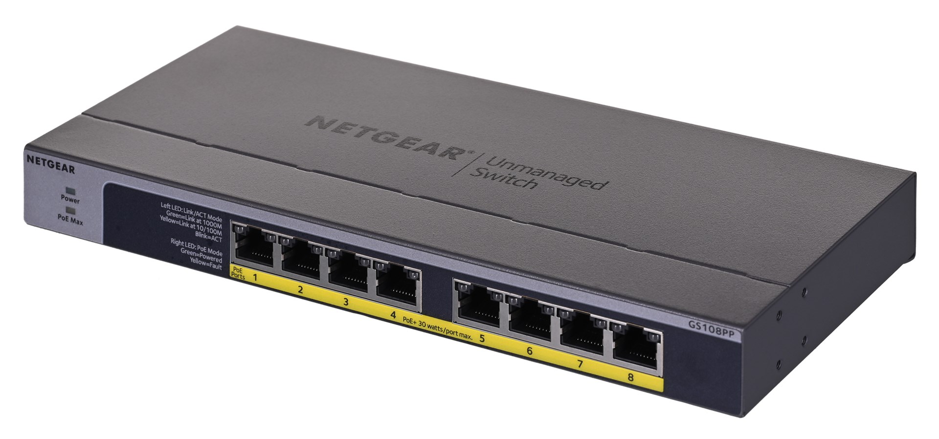 NETGEAR GS108PP Unmanaged Gigabit Ethernet (10/100/1000) Power over Ethernet (PoE) Black