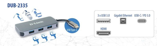 D-Link 6-in-1 USB-C Hub with HDMI/Gigabit Ethernet/Power Delivery