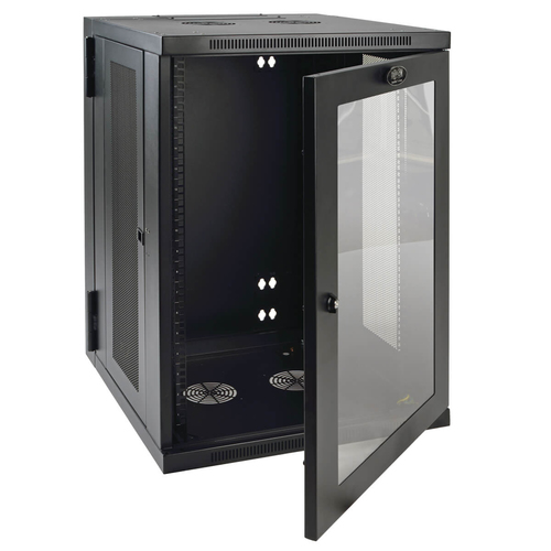 Tripp Lite SRW18USG SmartRack 18U Low-Profile Switch-Depth Wall-Mount Half-Height Rack Enclosure, Clear Acrylic Window, Hinged Back