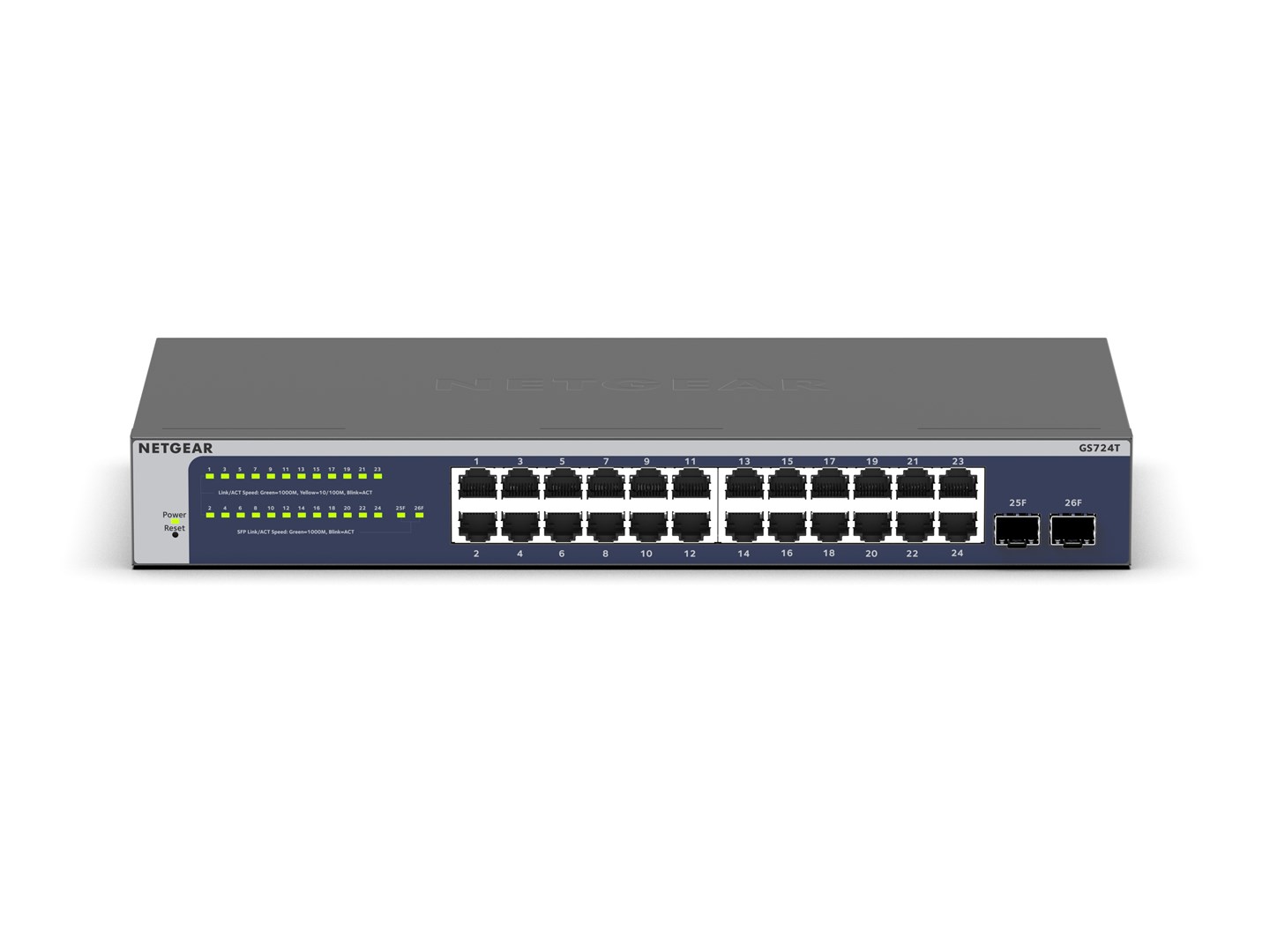 NETGEAR GS724Tv6 Managed L2+/L3 Gigabit Ethernet (10/100/1000) 1U Blue, Grey