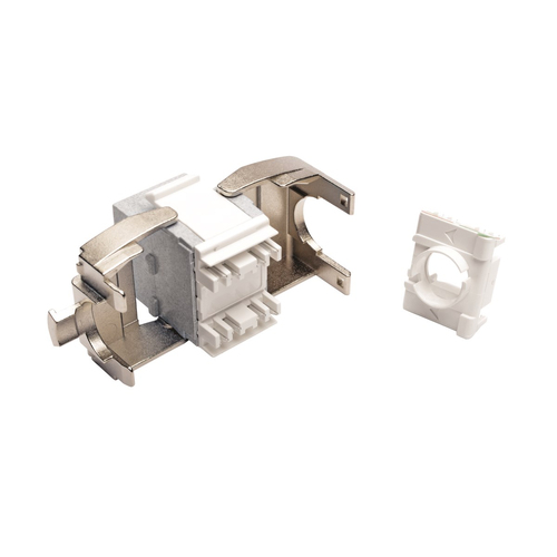 Tripp Lite N238-001-GY-TFA Toolless Cat6a Keystone Jack, PoE/PoE+ Compliant, Shuttered - Gray, TAA