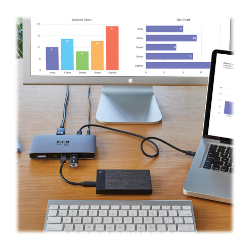 Tripp Lite MTB3-DOCK-03INT Thunderbolt 3 Dock with USB-C Compatibility, Dual Display - 8K DisplayPort, USB 3.2 Gen 2 10G, USB-A/USB-C Hub, GbE, International Plug Adapters