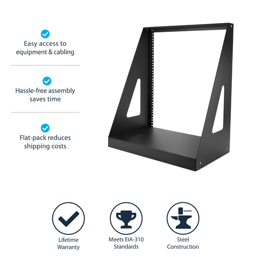 StarTech.com 2-Post 12U Heavy-Duty Desktop Server Rack, Small Open Frame 19in Computer Rack, Compact Network Rack for AV / Studio / Data / IT Equipment, TAA Compliant - Free Standing Two-Post Home/Office Rack
