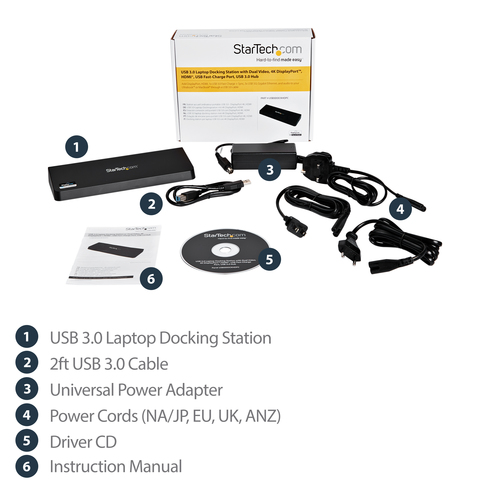 StarTech.com USB 3.0 Docking Station Dual Monitor with HDMI & 4K DisplayPort - USB 3.0 to 4x USB-A, Ethernet, HDMI and DP - USB Type A Universal Laptop Docking Station for Mac & Windows