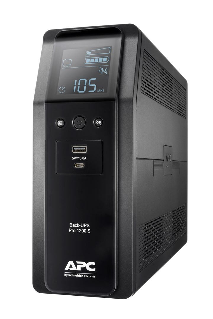 APC Back-UPS Pro, 1200VA/720W, Tower, 230V, 8x IEC C13 outlets, Sine Wave, AVR, USB Type A + C ports, LCD, User Replaceable Battery