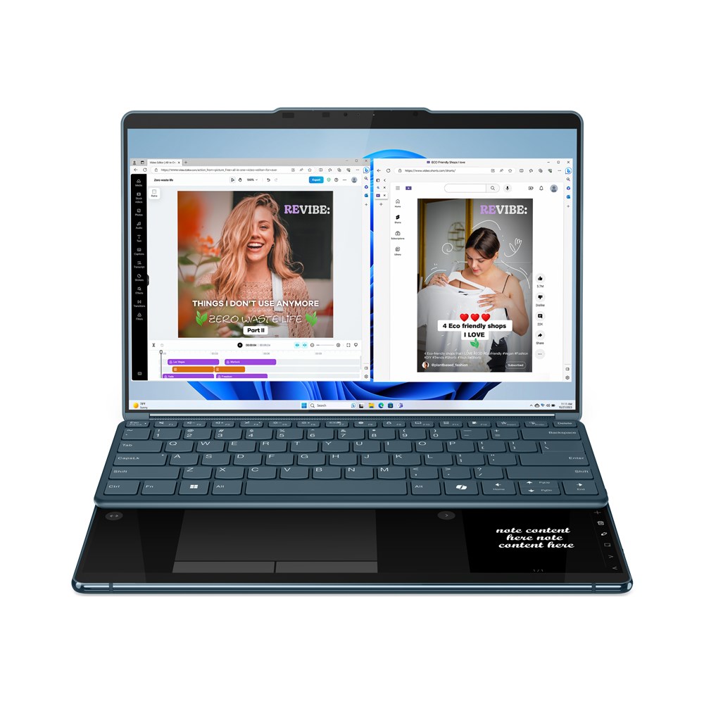 Lenovo Yoga Book 9 13IMU9 Intel Core Ultra 7 155U Hybrid (2-in-1) 33.8 cm (13.3") Touchscreen 2.8K 32 GB LPDDR5x-SDRAM 512 GB SSD Wi-Fi 6E (802.11ax) Windows 11 Home Teal + Lenovo B210 (GX40Q17225)