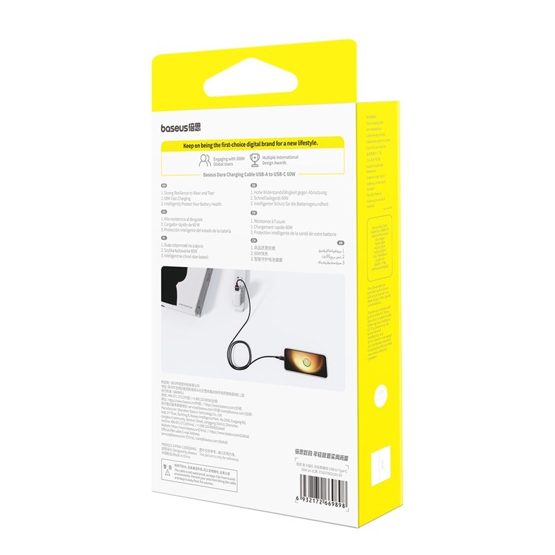 Baseus Dura USB Type A to Type C 60 W fast charging cable 2 m Black  Red