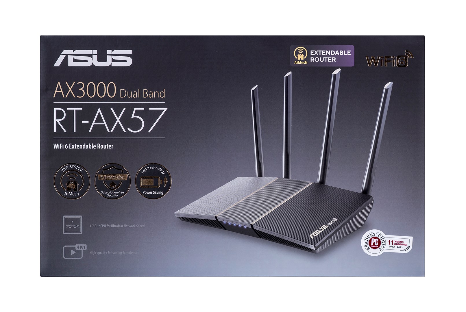 ASUS RT-AX57 wireless router Gigabit Ethernet Dual-band (2.4 GHz / 5 GHz) Black