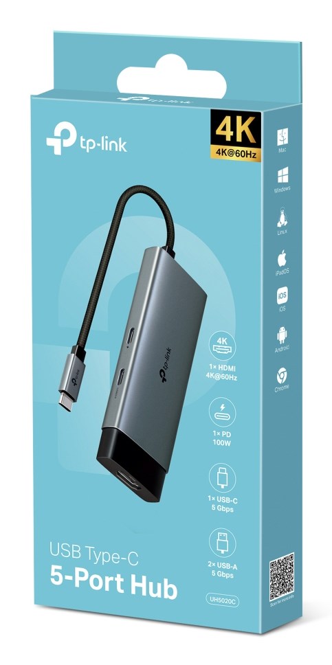 TP-Link UH5020C interface hub USB Type-C 5000 Mbit/s Grey