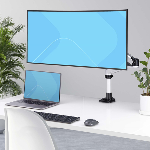 StarTech.com Monitor Desk Mount For 27in 16:9 or 30in 21:9 Ultrawide Screens, VESA 75x75/100x100, Tool-Less Arm Adjustments, C-Clamp/Grommet, Spring-Assisted Arm