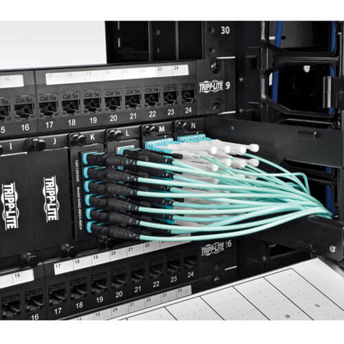Tripp Lite N844-02M-12-P MTP/MPO Patch Cable with Push/Pull Tabs, 12 Fiber, 40GbE, 40GBASE-SR4, OM3 Plenum-Rated - Aqua, 2M (6 ft.)