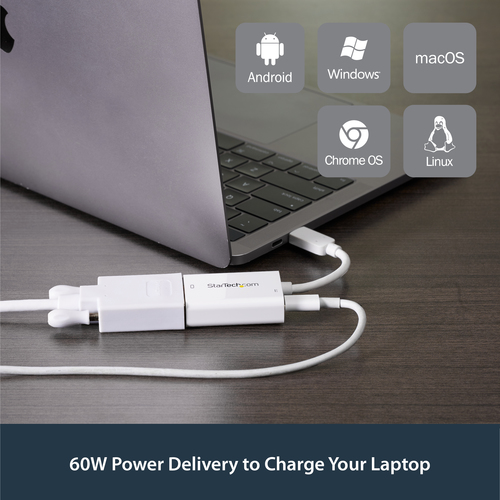 StarTech.com USB C to VGA Adapter with Power Delivery - 1080p USB Type-C to VGA Monitor Video Converter w/ Charging - 60W PD Pass-Through - Thunderbolt 3 Compatible - White