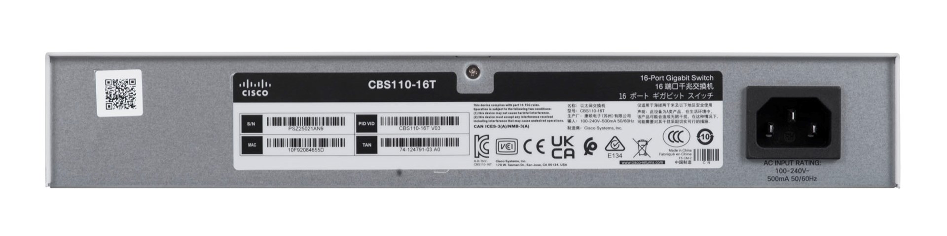 Cisco CBS110 Unmanaged L2 Gigabit Ethernet (10/100/1000) 1U Grey