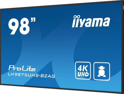iiyama 98" 4K UHD Professional Digital Signage display featuring Android OS, iiSignage² and OPS PC slot