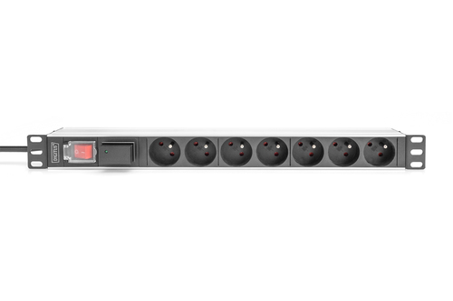 Digitus Socket strip with aluminum profile, surge protection and switch, 7-way CEE 7/5 sockets, 2 m cable