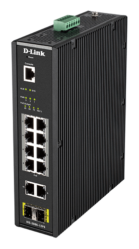 D-Link 12-Port L2 Industrial Smart Managed Switch with 10 x 1GBaseT(X) (8 PoE 240W) & 2 x SFP