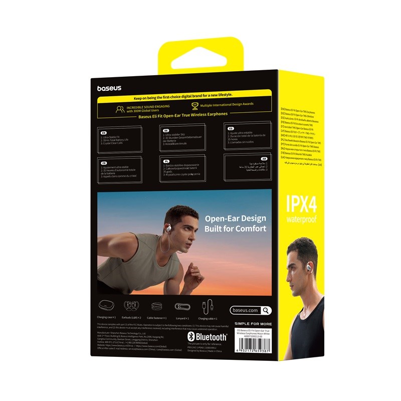 Baseus Eli Fit Open- Ear Headset Wireless Connectivity/Music USB Type-C Bluetooth White