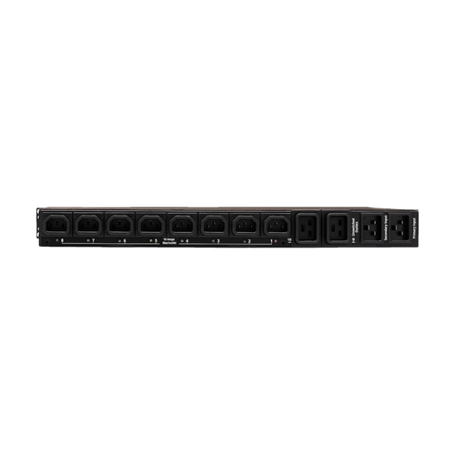 Tripp Lite PDUMH20HVATNET 3.8kW Single-Phase Switched Automatic Transfer Switch PDU, Two 200-240V C20 Inlets, 8 C13 & 2 C19 Outputs, 1U, TAA