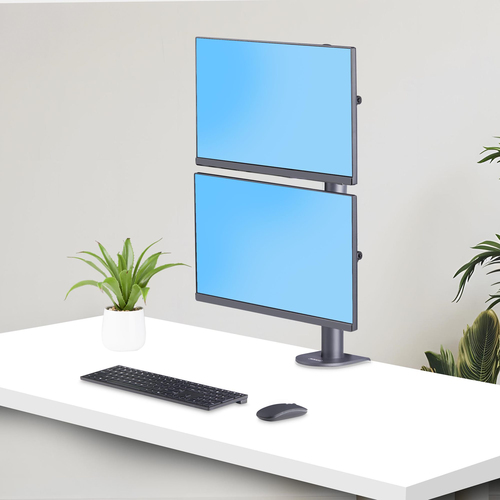 StarTech.com Desk Mount For 2x Vertically Stacked Monitors, Dual 49", Total 70lb (32kg), C-Clamp, Quick-Release VESA System, Widescreen 16:9/Ultrawide 32:9, TAA