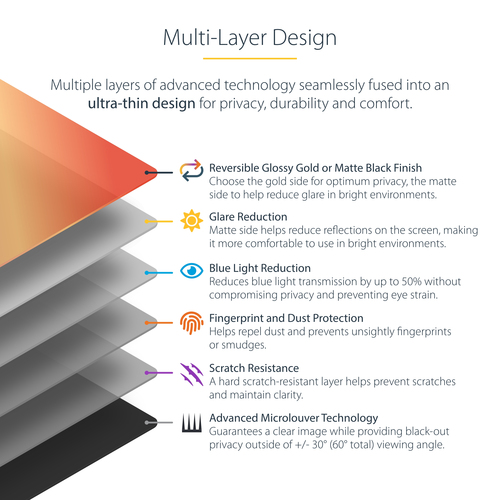 StarTech.com 14-inch 16:9 Laptop Privacy Screen, Reversible Gold Filter w/Enhanced Privacy, Computer Security Filter, Removable Screen Protector/Shield, +/- 30 Deg.