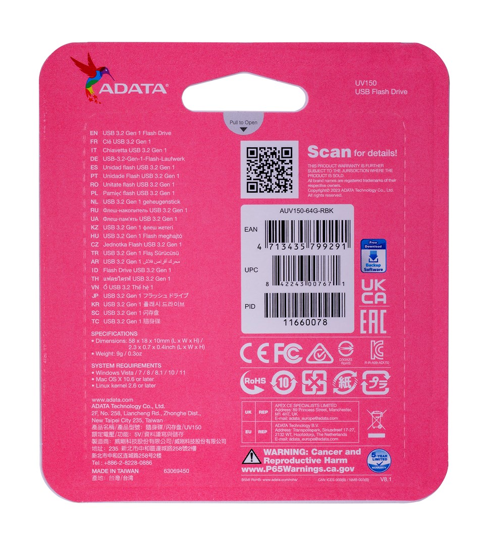 ADATA 64GB DashDrive UV150 USB flash drive USB Type-A 3.2 Gen 1 (3.1 Gen 1) Black