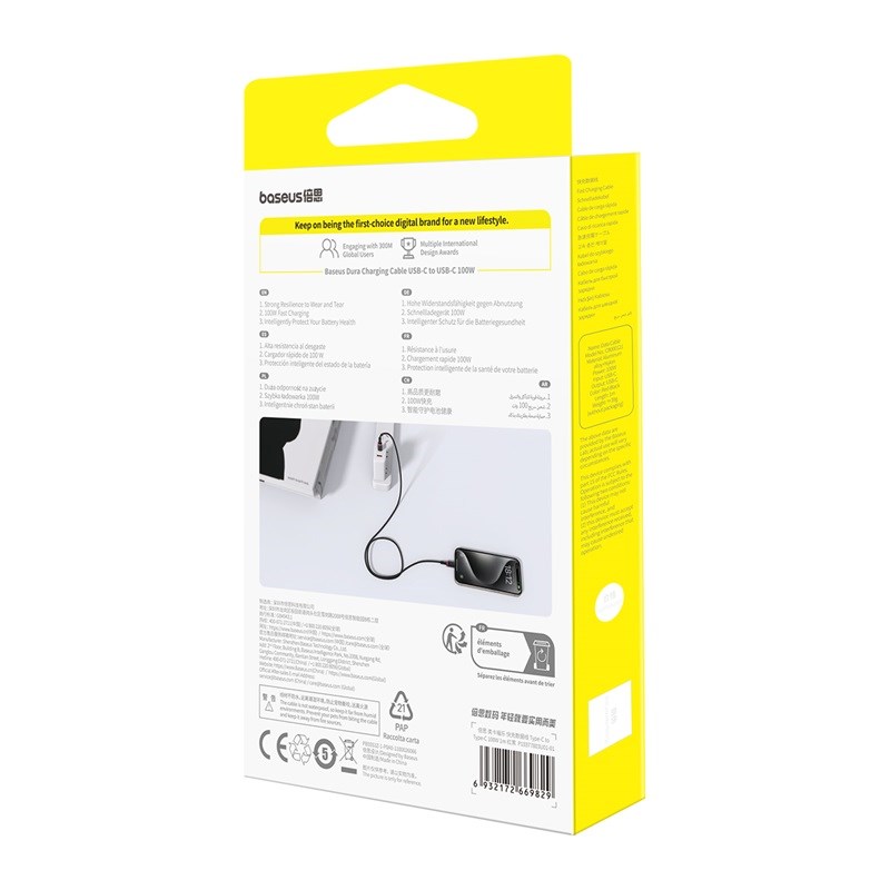 Baseus Dura Type C to Type C 100 W fast charging cable 1 m Black Red