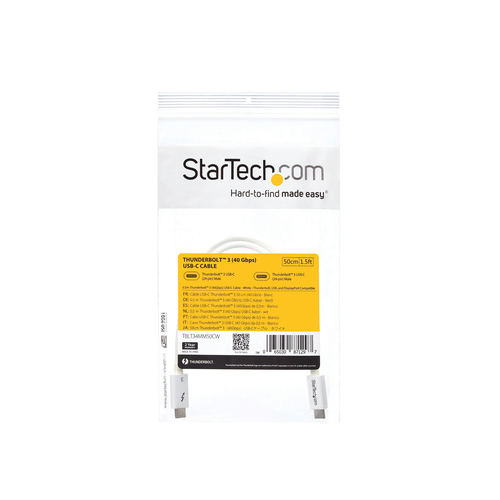 StarTech.com Thunderbolt 3 Cable - 40Gbps - 0.5m - White - Thunderbolt, USB, and DisplayPort Compatible