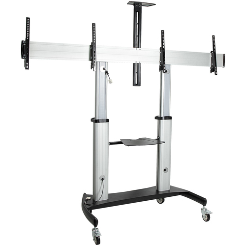 StarTech.com Dual TV Cart for 37-60in VESA TVs up to 110lb/50kg each - Height Adjustable TV Mount, Mobile Display Cart w/ Equipment Shelves - Rolling TV Cart on Wheels - Rolling TV Stand