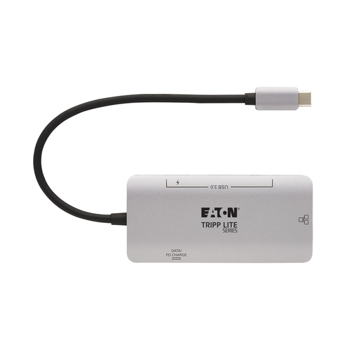 Tripp Lite U460-003-3AGALC 3-Port USB-C Hub - USB 3.x (5Gbps) Hub Ports, Gigabit Ethernet, Thunderbolt 3, 100W PD Charging, Aluminum Housing