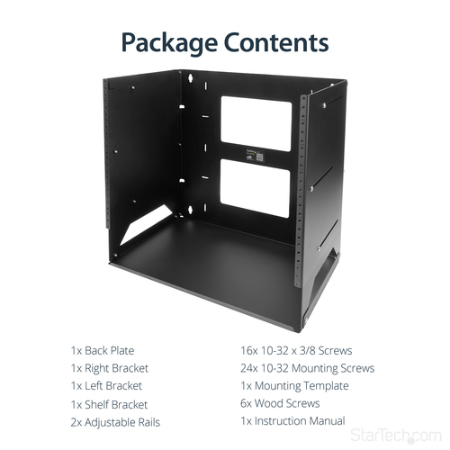 StarTech.com Wall-Mount Server Rack with Built-in Shelf - Solid Steel - 8U