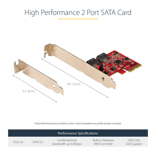 StarTech.com SATA PCIe Card - 2 Port PCIe SATA Expansion Card - 6Gbps - Full/Low Profile - PCI Express to SATA Adapter/Controller - ASM1062R SATA RAID - PCIe to SATA Converter