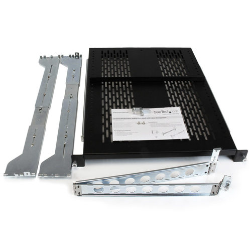 StarTech.com 2U Vented Sliding Server Rack Shelf w/ Cable Management Arm - 27.7 to 31.6in Adjustable Mounting Depth - 50lb - 19” Server Tray Shelf for Equipment Rack - 24in Deep