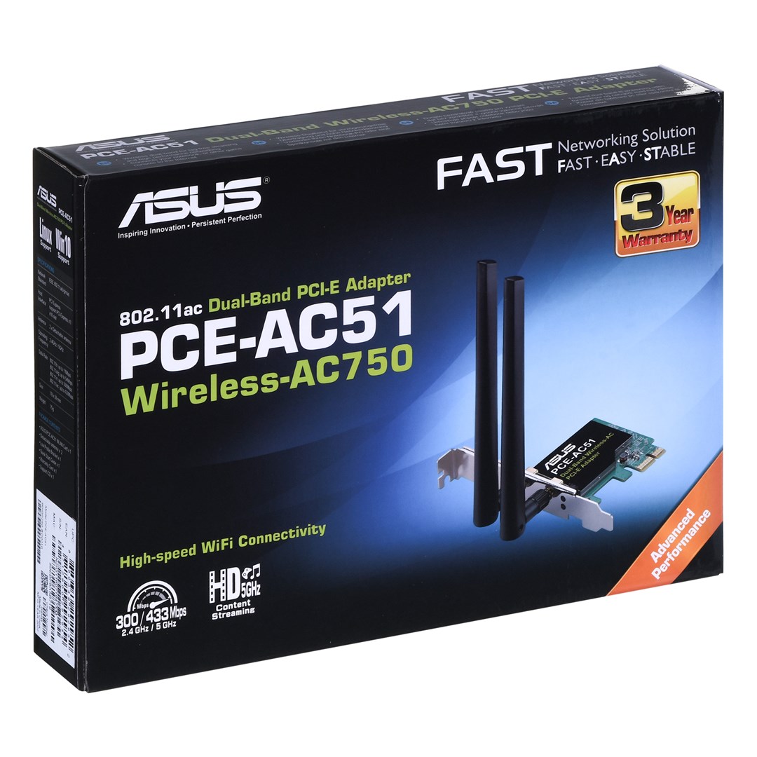 ASUS Wireless-AC750 Dual-band PCI-E Adapter Internal WLAN