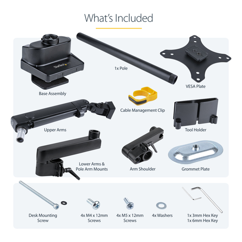 StarTech.com Desk Mount Monitor Arm with 2x USB 3.0 Ports, Full Motion Single Monitor Mount, up to 34" (17.6lb/8kg) VESA Display, Clamp/Grommet Mount, Mechanical Spring