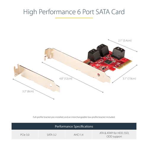 StarTech.com SATA PCIe Card - 2 Port PCIe SATA Expansion Card - 6Gbps - Full/Low Profile - PCI Express to SATA Adapter/Controller - ASM1061 Non-Raid - PCIe to SATA Converter