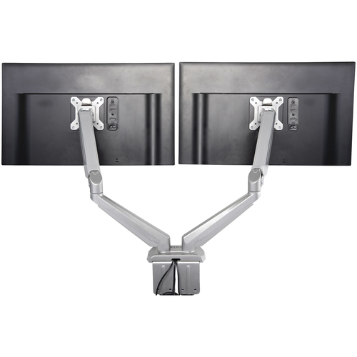 StarTech.com Desk Mount Dual Monitor Arm with USB & Audio - Desk Clamp VESA Mount for up to 32 inch Displays - 2x USB, 2x 3.5mm audio - Ergonomic Full Motion Dual Monitor Arm - Silver