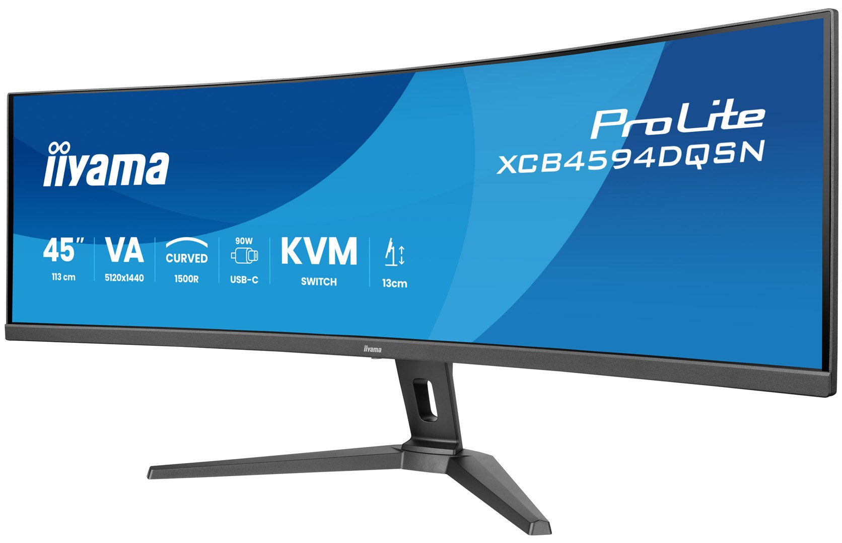 iiyama G-MASTER 45’’ Dual QHD VA panel with KVM switch, USB-C dock and RJ45 (LAN) and height adjustable stand