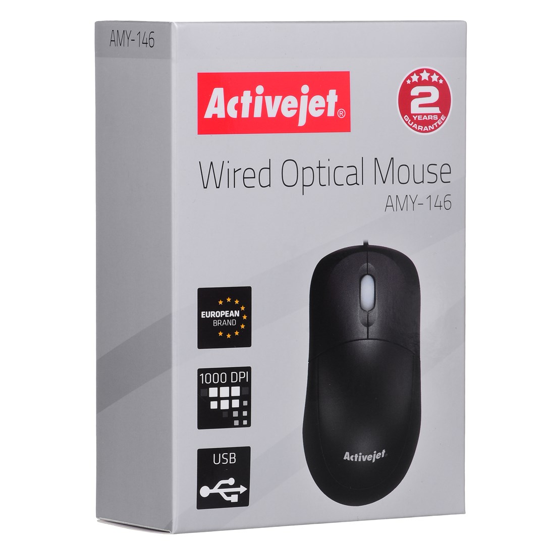 Activejet AMY-146 wired computer mouse (optical; 1000 DPI; black)