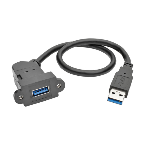 Tripp Lite USB 3.0 All-in-One Keystone/Panel Mount Extension Cable (M/F), Angled Connector, Black, 0.31 m