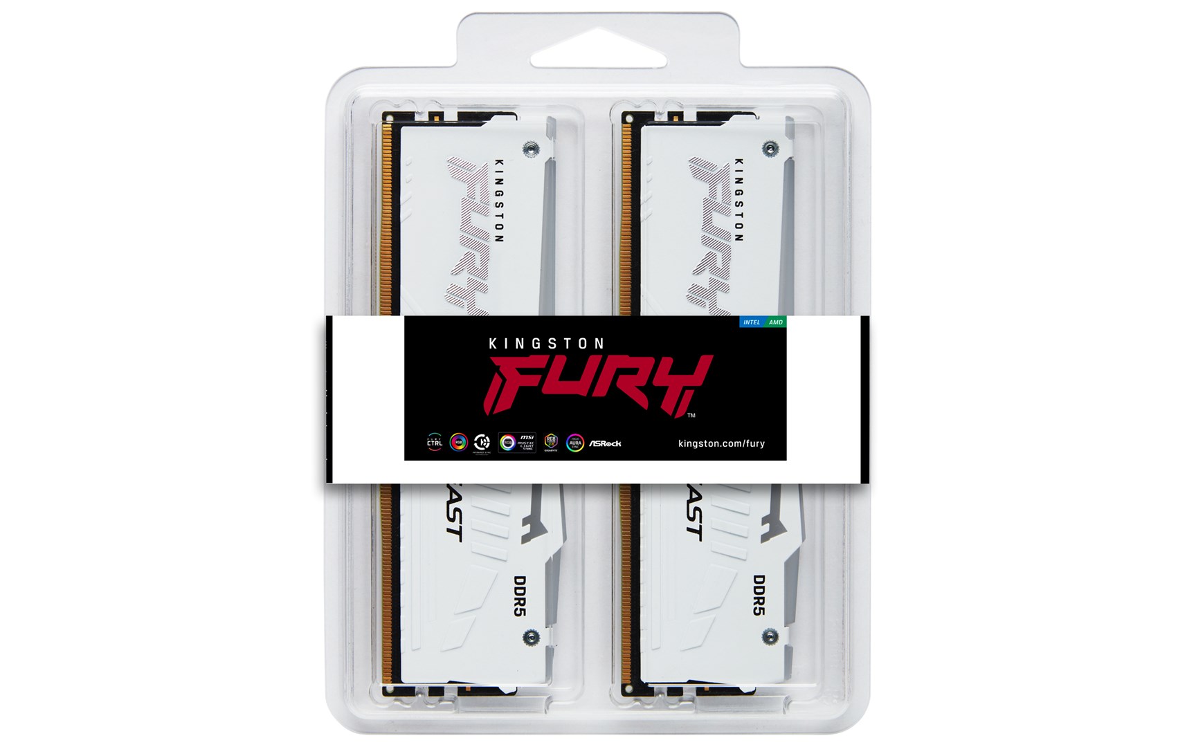 Kingston Technology FURY Beast 128GB 5200MT/s DDR5 CL40 DIMM (Kit of 4) White RGB XMP