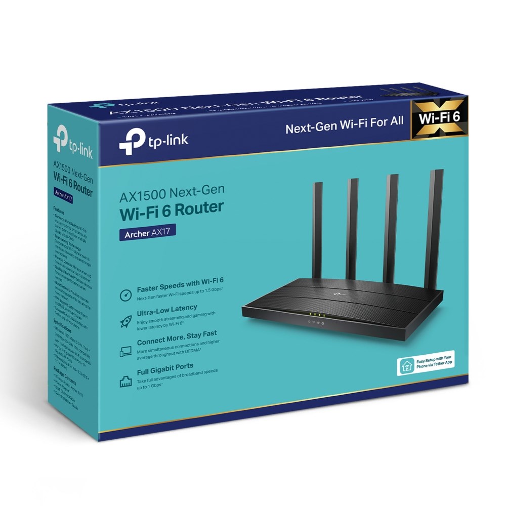 TP-Link Archer AX17 wireless router Gigabit Ethernet Dual-band (2.4 GHz / 5 GHz) Black