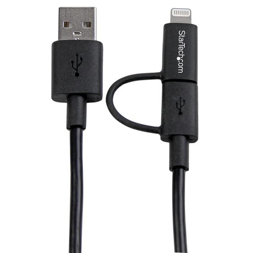 StarTech.com 1 m (3 ft.) 2 in 1 Charging Cable - USB to Lightning or Micro-USB for iPhone / iPad / iPod / Android - Apple MFi Certified - Multi Phone Charger - USB 2.0