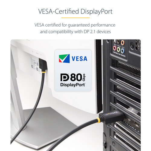 StarTech.com 1m DisplayPort 2.1 Cable, VESA Certified DP80 DisplayPort Cable w/UHBR20/HDR/DSC 1.2a/HDCP 2.2, 16K/8K 60Hz, 4K 240Hz, 80Gbps, DP 2.1 Cable, UHD Monitor Cord, M/M