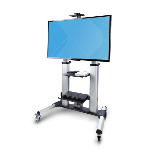 StarTech.com Rolling TV Cart/Stand On Wheels For 60-100inch Flat Screens Up To 220lb (100kg), Height Adjustment via Hand Crank, Mobile/Portable Trolley Mount
