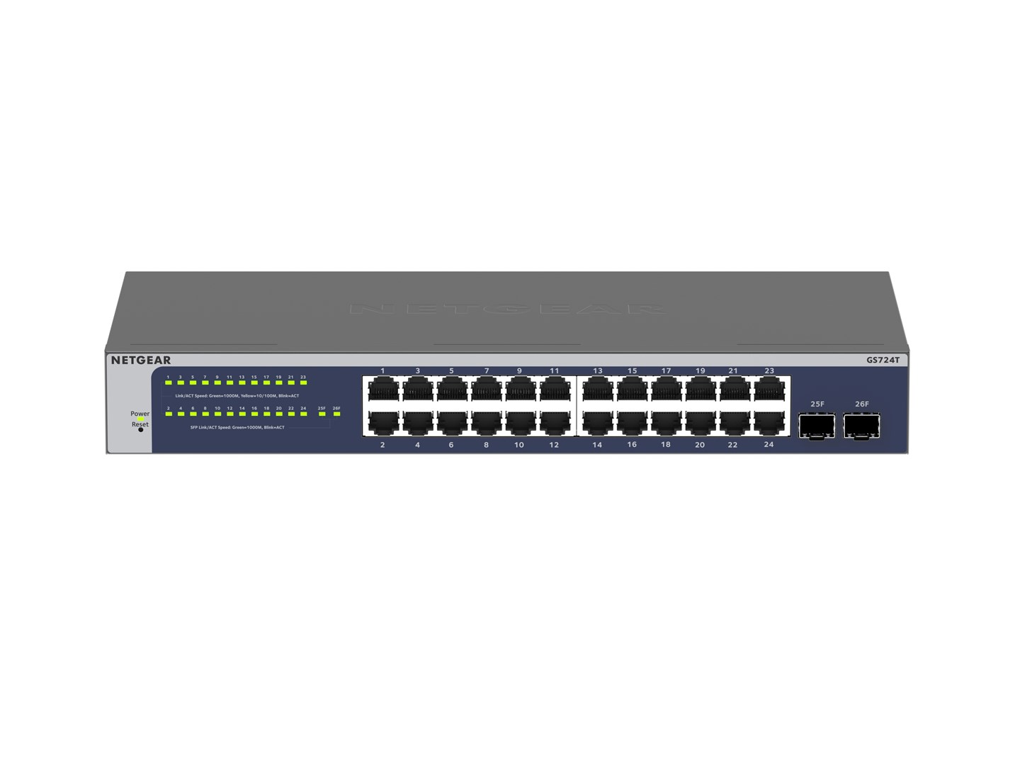 NETGEAR GS724Tv6 Managed L2+/L3 Gigabit Ethernet (10/100/1000) 1U Blue, Grey