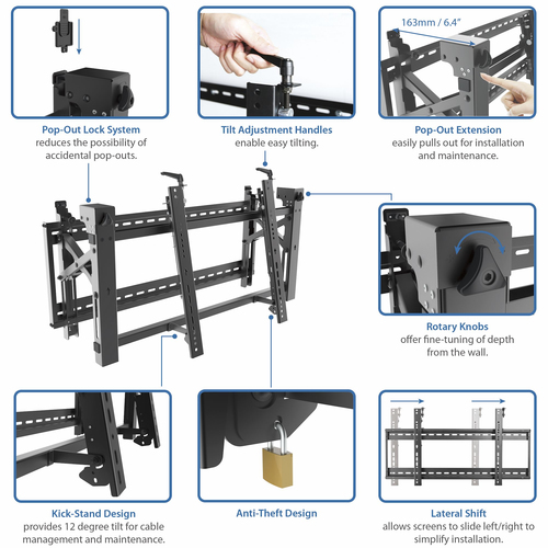 StarTech.com Video Wall Mount - Pop-Out Design - Micro-Adjustment